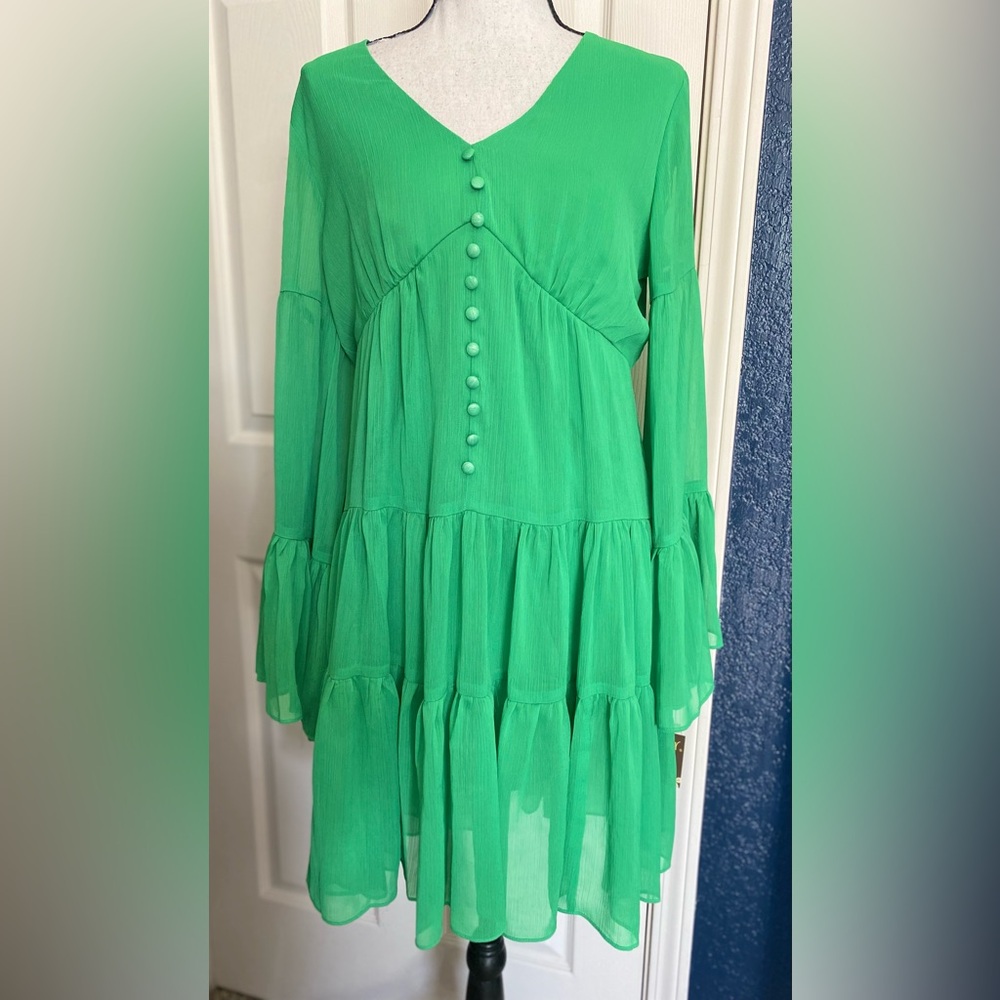 Taylor Green Long Sleeve V-Neck Dress